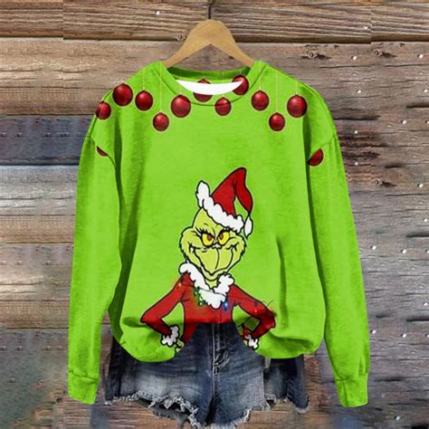 Gasue Grinch Shirts For Adults Womens Autumn And Winter Round Neck