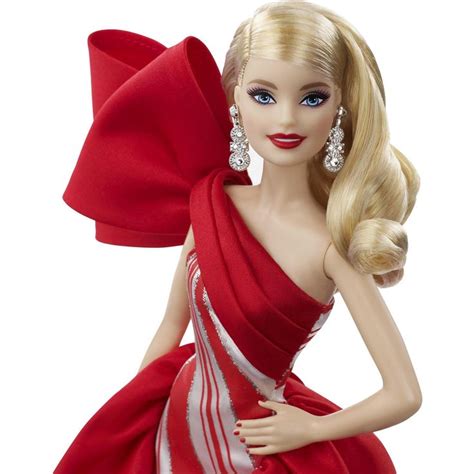 Barbie 2019 Holiday Doll Blonde Curls With Red And White Gown Holiday Barbie