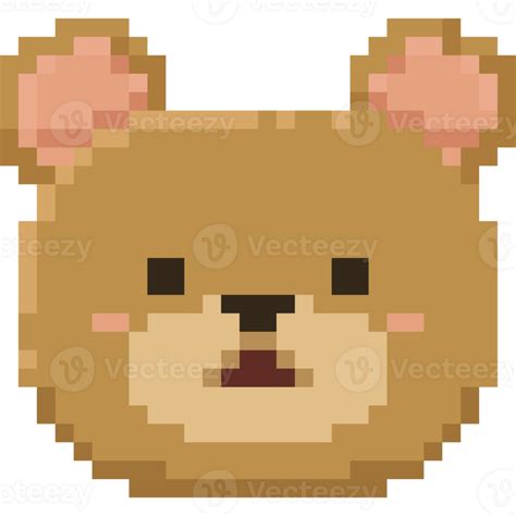 pixel art cartoon brown bear head  png