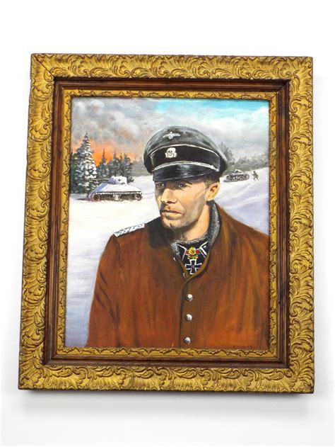 Original Oil Painting Of German Panzer Officer Colonel Joachim Peiper