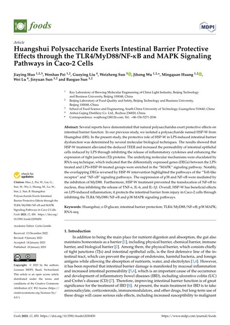 Pdf Huangshui Polysaccharide Exerts Intestinal Barrier Protective