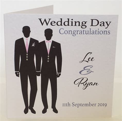 Handmade Personalised Gay Wedding Card Male Grooms Holding Etsy