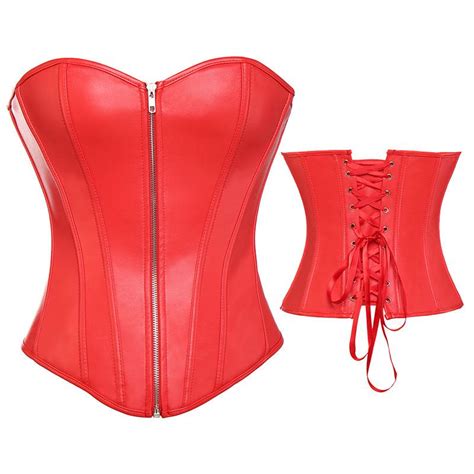 Gothic Womens Sexy Wetlook Pvc Faux Leather Corset Dress Long Black Red