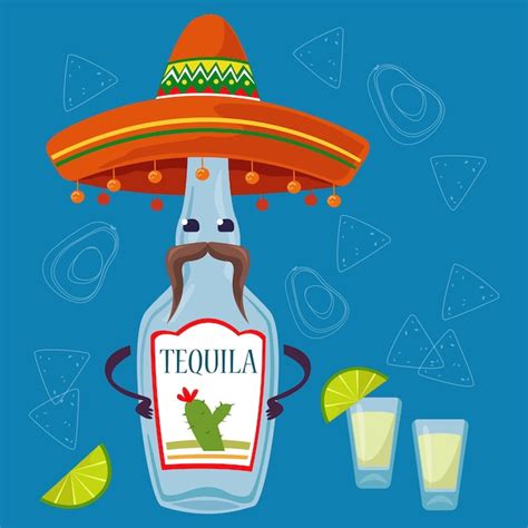 Premium Vector Tequila Bottle With Sombrero Hat And Mustache