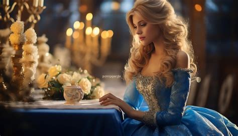 Premium Photo A Girl Like Princess Blonde Hair In A Blue Princess Dress