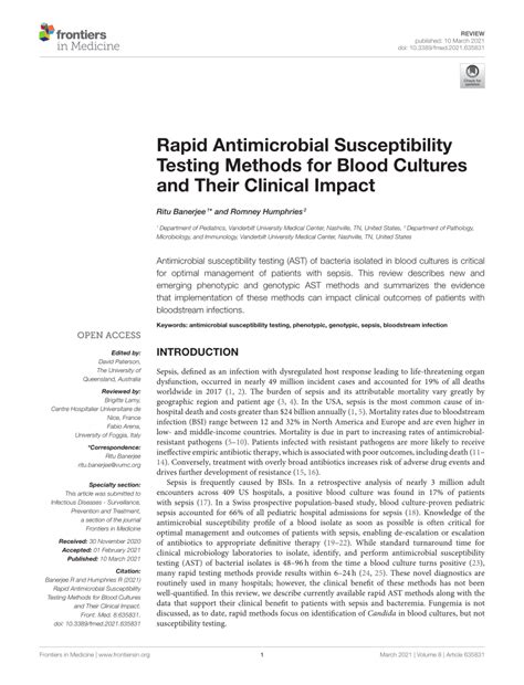 Pdf Rapid Antimicrobial Susceptibility Testing Methods For Blood