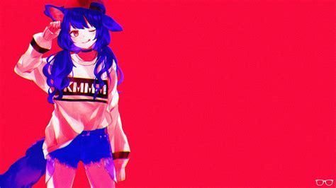 Fondos De Pantalla Chicas Anime Anime Nekomimi Rojo Azul Sencillo Fondo Simple Obra De