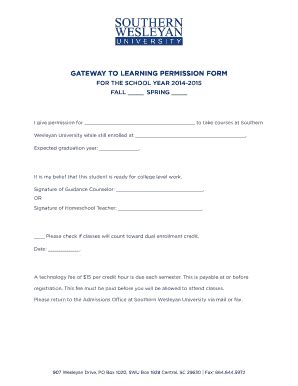 Fillable Online Gateway To Learning Permission Form Fax Email Print