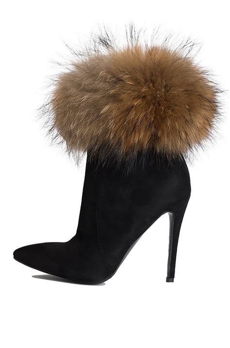 Black Fur Boots Stiletto Heel Ankle Bootsfsjshoes