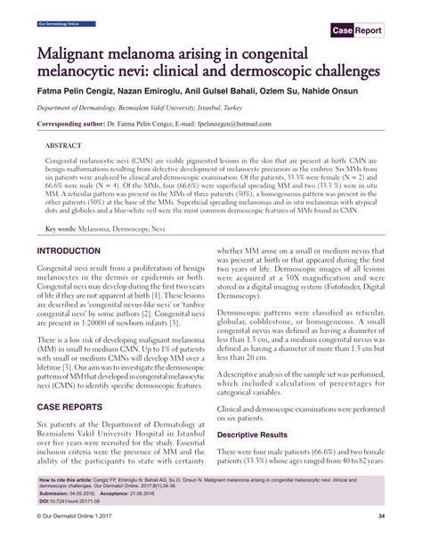 Pdf Malignant Melanoma Arising In Congenital Melanocytic Nevi