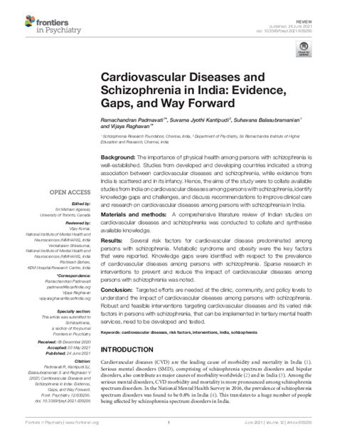 Pdf Cardiovascular Diseases And Schizophrenia In India Evidence