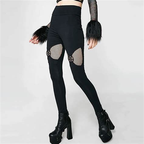 Rosetic Women Black Pentagram Leggings Gothic Black Chic Cool Punk