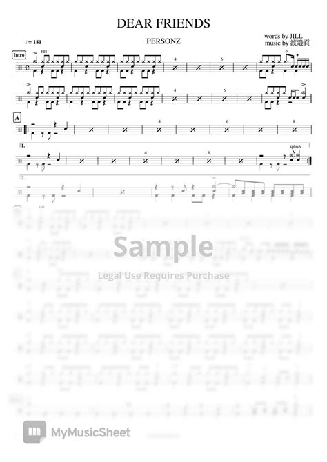 Personz Dear Friends Sheets By Cookai S J Pop Drum Sheet Music