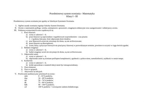 PDF Przedmiotowy System Oceniania Matematyka Klasy I IIIgimrozy