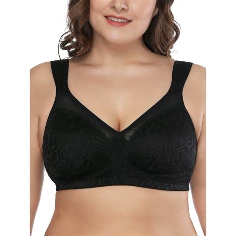 Deyllo Womens Non Padded Wireless Plus Size Full Coverage Minimizer Bra Black 46dd