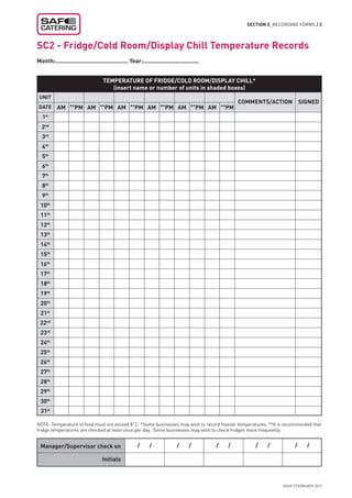 Safe Catering Recording Forms Pdf