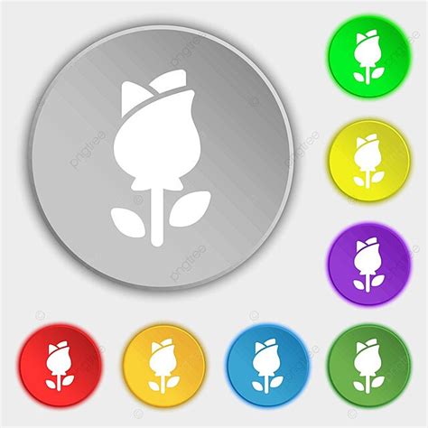 Vector Depiction Of A Rose Symbol On Eight Flat Buttons Vector, Blossom ...