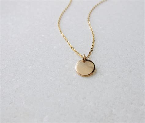 Gold Coin Necklace Tiny Disk Pendant Initial Necklace Etsy