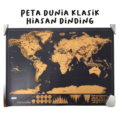 Jual Poster Peta Dunia Hiasan Dinding Scratch Map Desain Klasik UK 82 X