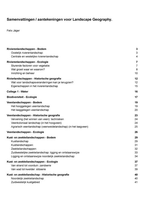 Samenvattingen Landschappen Samenvattingen Aantekeningen Voor