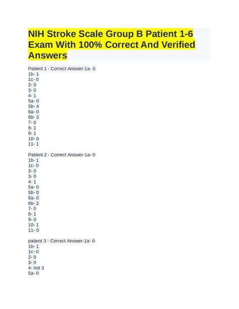 Nih Stroke Scale Group B Patient Exam With Correct And