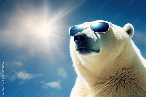 ภาพประกอบสตอก Polar bear or ice bear portrait wearing sunglasses