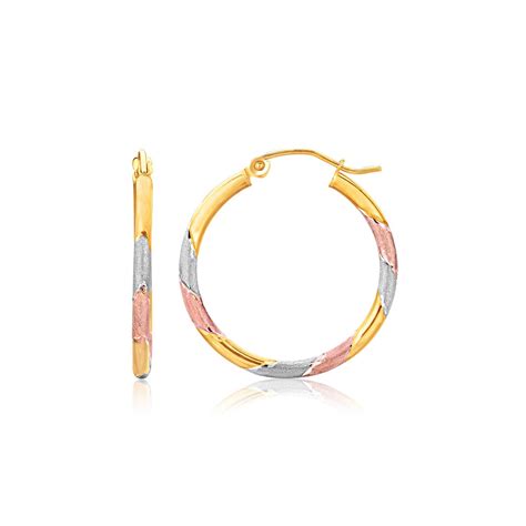 Textured Hoop Earrings In 10k Tri Color Gold 1 Inch Diameter Richard Cannon Jewelry