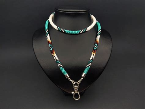 Stylish Turquoise Beaded Lanyard For Badges Handcrafted In Native