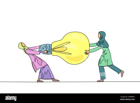 Single Continuous Line Drawing Two Arabian Businesswoman Fighting Over