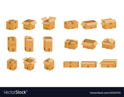 Carton Boxes Open And Closed Cardboard Objects Vector Image