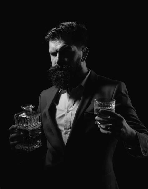 Premium Photo Bearded And Glass Of Whiskey Man Bartender With Beard