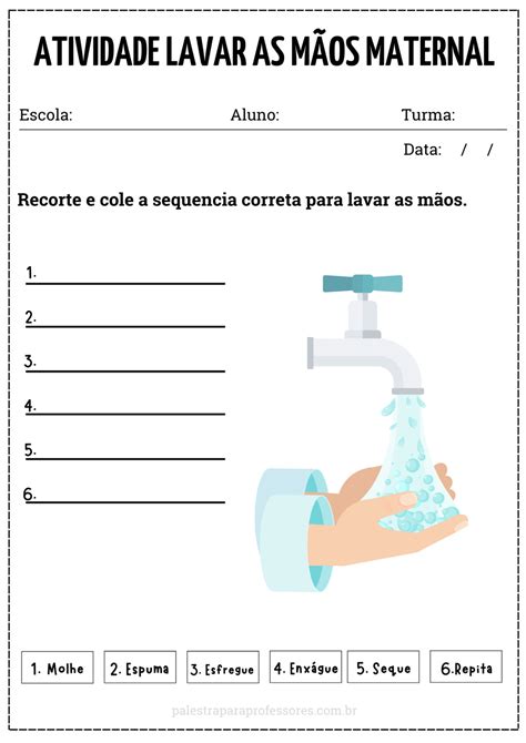 Atividade lavar as mãos maternal 13 desenhos para imprimir e colorir