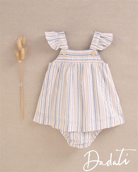 Vestido bebé niña rayado coral, azulino y blanco – Dadati