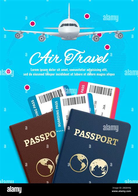 Air Travel Banner With Earth Plane Passport And Tickets Airplane