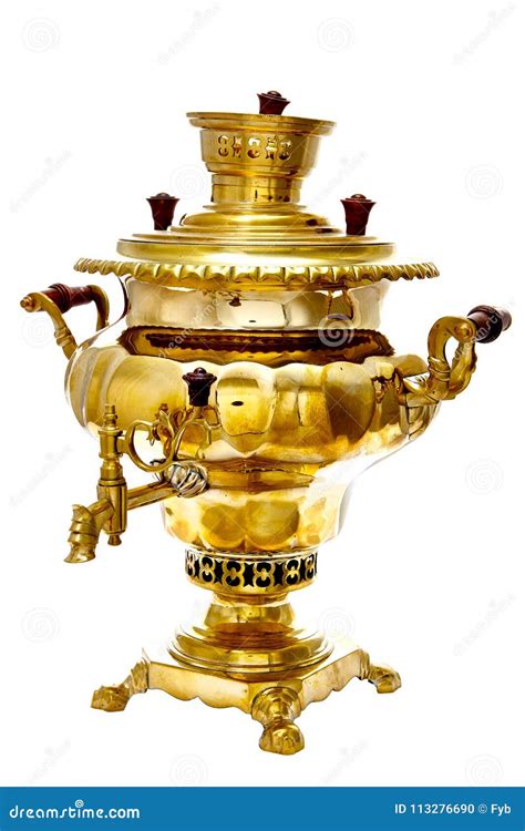 Samovar Ruso De Cobre Del Vintage Aislado En El Fondo Blanco Foto De