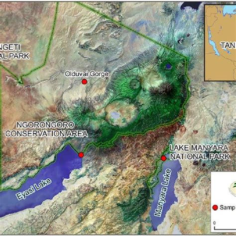 Map of the Olduvai Gorge area in northern Tanzania in relation to the ...