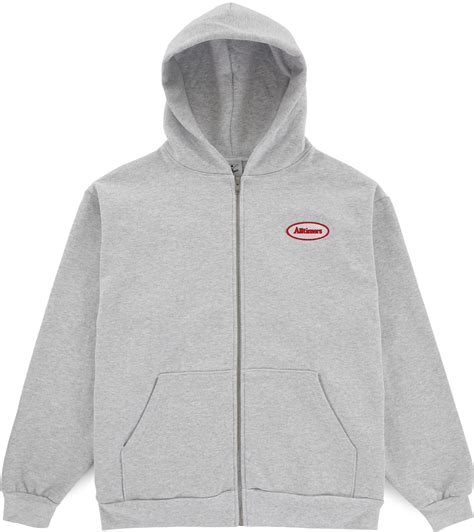 Alltimers Embroidered Heavyweight Thermal Lined Broadway Zip Hoodie Heather Grey Free