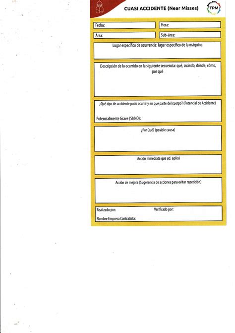 Formato Reporte Cuasi Accidentes Ingeniería Y Medioambiente Studocu