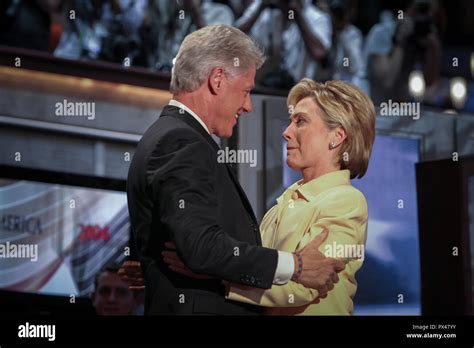 Former Us President Bill Clinton On Stage With His Wife Senator Hillary Rodham Cinton During