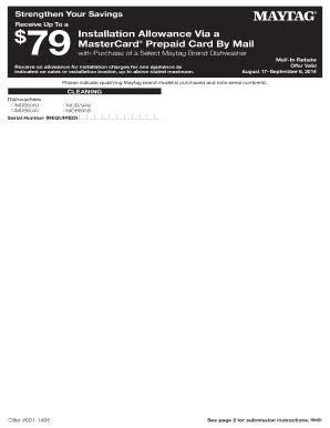 Fillable Online Installation Allowance Via A Mastercard Prepaid