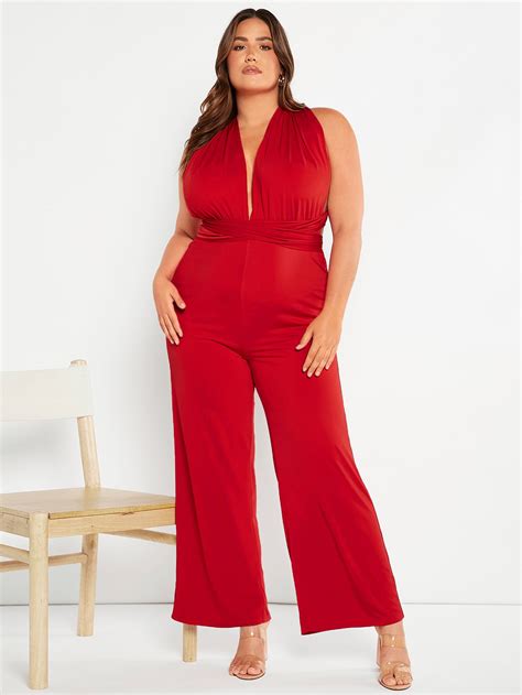 Evolushein Plus Crisscross Backless Knot Plunge Neck Jumpsuit Shein Uk