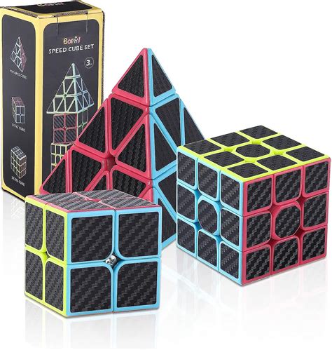 Speed Cube Set,3 Pack Magic Cube Bundle of 2x2x2 3x3x3 Pyramid Carbon ...