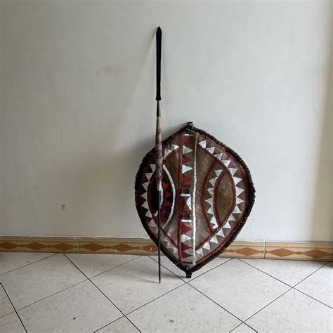 Antique Massai Shield And Spear African Art