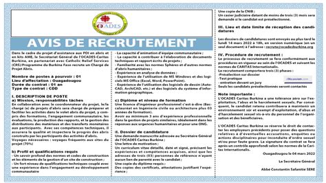 OCADES recrute 01 Chargé de Projet bris Concoursn