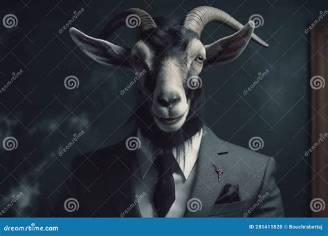 Portrait Of A Goat Dressed In A Formal Business Suit Stock Illustration