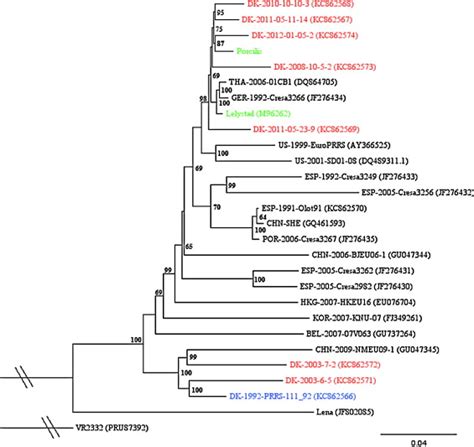 Phylogenetic Analysis Of PRRSV Type 1 ORF1 7 Nucleotide Sequences The