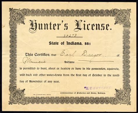 1902 Indiana Hunter's License License - Waterfowl Stamps and More