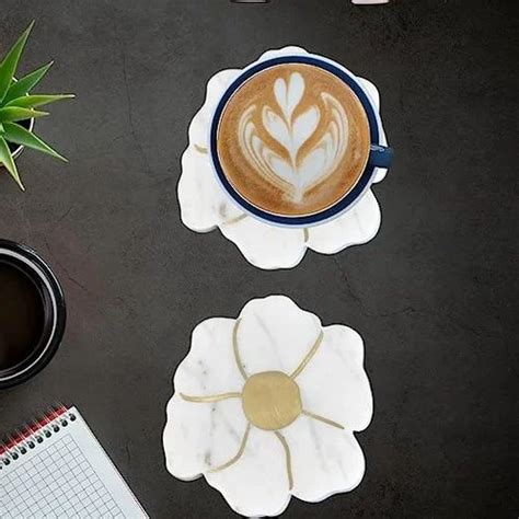 Golden And White Marble Coasters With Brass Inlay At Rs 750 Set In Mumbai