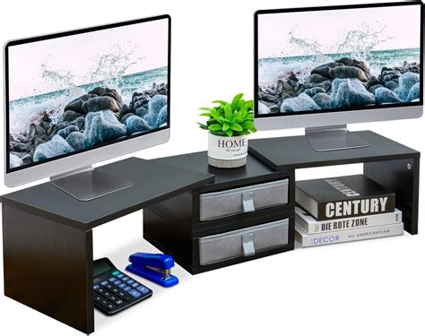 Marty Dual Monitor Stand Monitor Riser With 2 Drawers