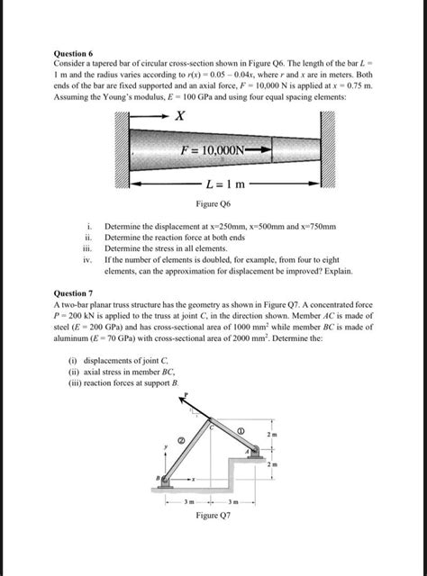 Solved Question 6 Consider A Tapered Bar Of Circular Chegg